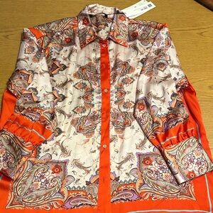 NWT Zara Multicolor Paisley Blouse size L